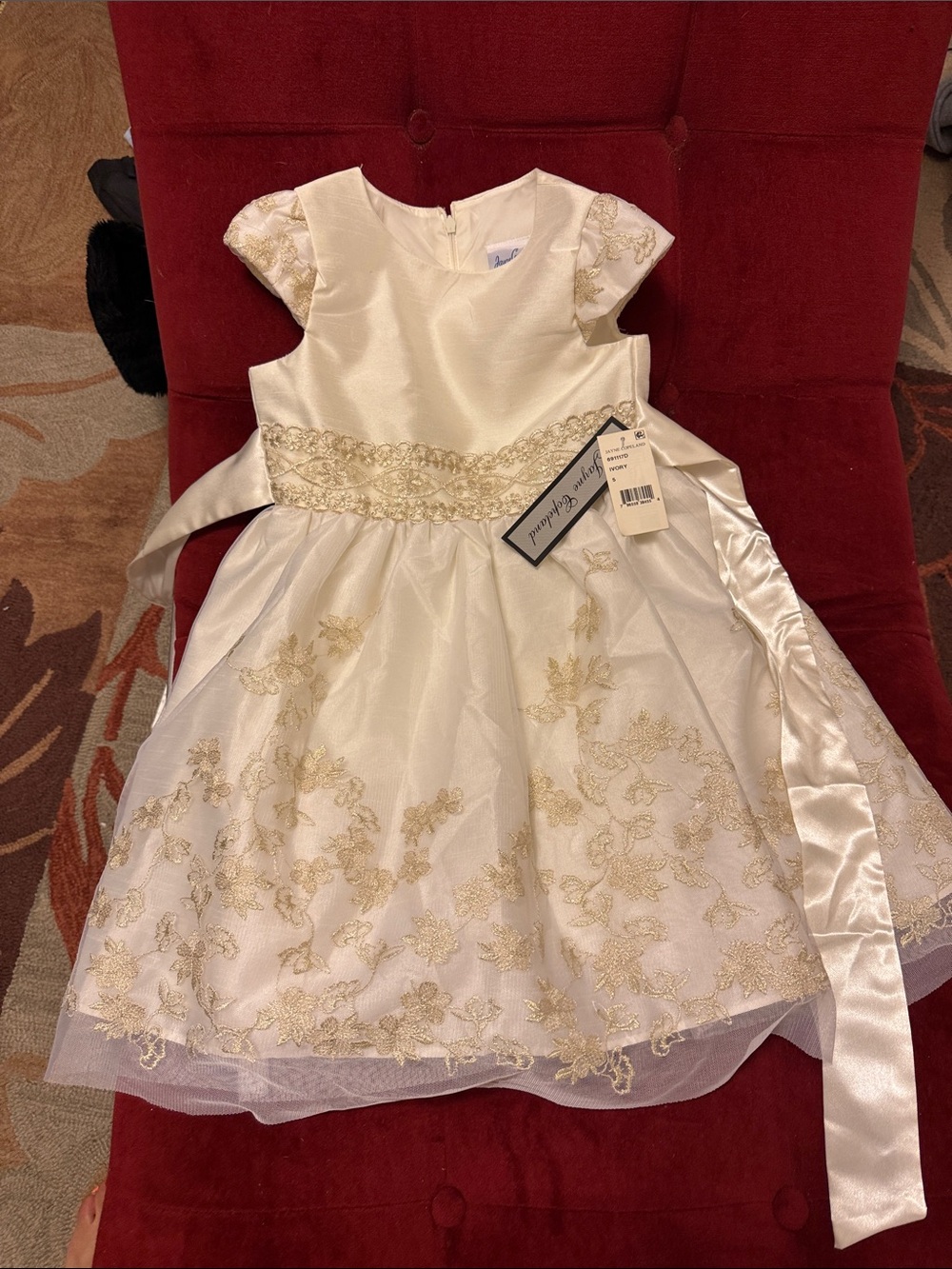 Jayne Copeland Ivory and Gold Embroidered Girls' Party Dress
